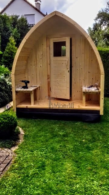 DIY outside garden sauna - doors and front seats are completed